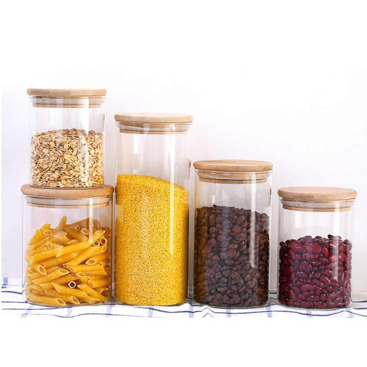 Free Sample Recycled Food Storage Jars With Bamboo Lid Waterproof Borosilicate Glass Jar