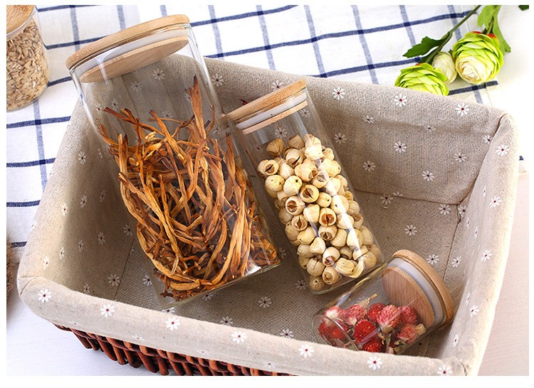Free Sample Recycled Food Storage Jars With Bamboo Lid Waterproof Borosilicate Glass Jar