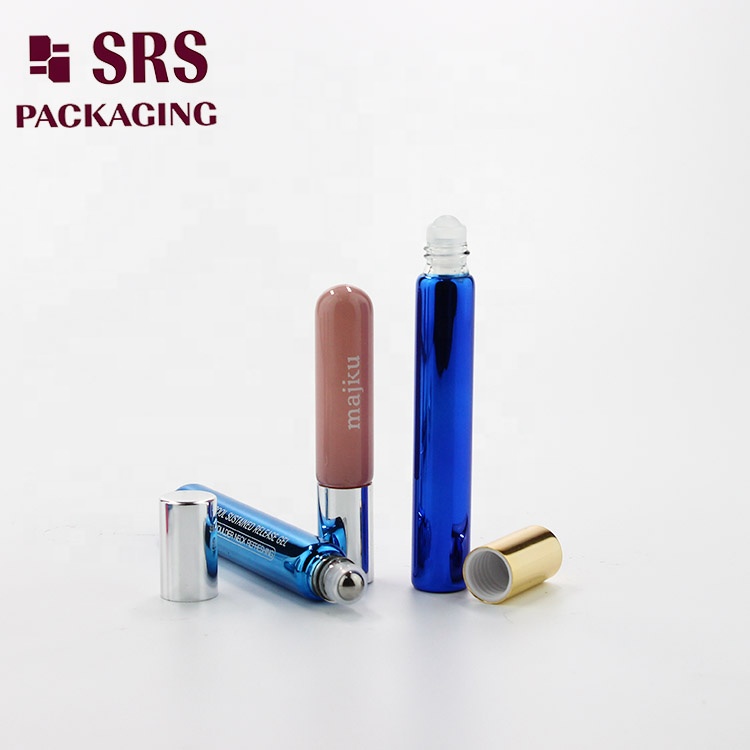 Free Sample Refillable Glass Empty Blue e liquid 10ml Essential Oil Roller Bottle with silver cap