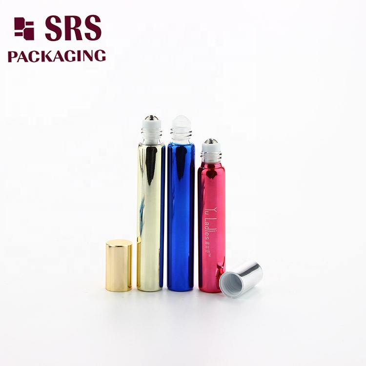 Free Sample Refillable Glass Empty Blue e liquid 10ml Essential Oil Roller Bottle with silver cap