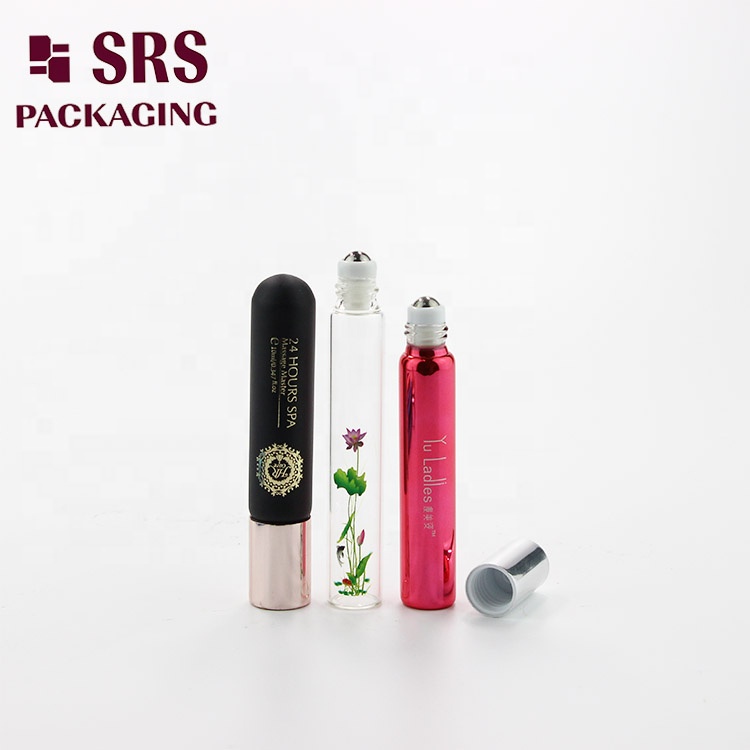Free Sample Refillable Glass Empty Blue e liquid 10ml Essential Oil Roller Bottle with silver cap
