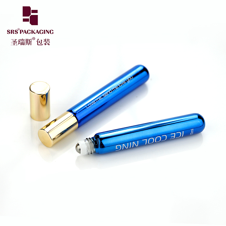 Free Sample Refillable Glass Empty Blue e liquid 10ml Essential Oil Roller Bottle with silver cap