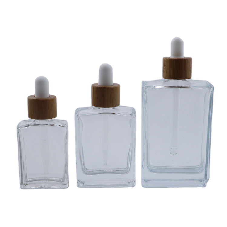 Free Sample STOCK Essential Oil 30ml 50ml 100ml clear rectangular Square Glass Bottle with dropper pipette cap