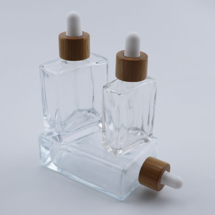 Free Sample STOCK Essential Oil 30ml 50ml 100ml clear rectangular Square Glass Bottle with dropper pipette cap