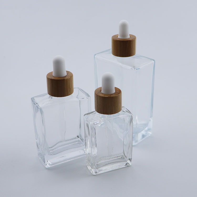 Free Sample STOCK Essential Oil 30ml 50ml 100ml clear rectangular Square Glass Bottle with dropper pipette cap