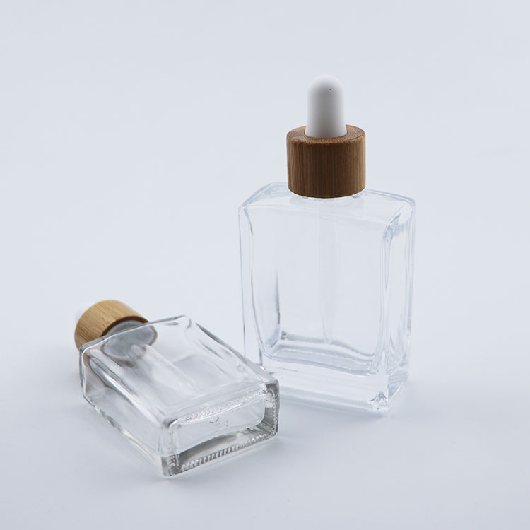 Free Sample STOCK Essential Oil 30ml 50ml 100ml clear rectangular Square Glass Bottle with dropper pipette cap