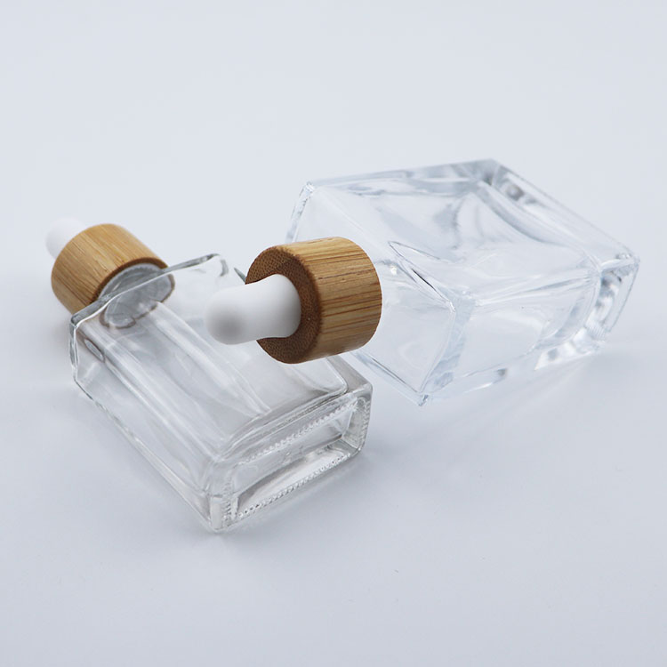 Free Sample STOCK Essential Oil 30ml 50ml 100ml clear rectangular Square Glass Bottle with dropper pipette cap