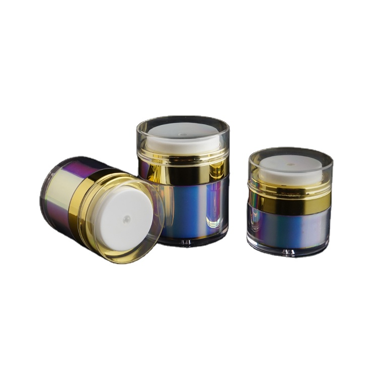 Free Sample Shiny Empty Airless Jar Rainbow Iridescent Cosmetic Jar 15ml 30ml 50ml for Cream