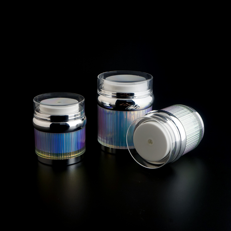 Free Sample Shiny Empty Airless Jar Rainbow Iridescent Cosmetic Jar 15ml 30ml 50ml for Cream