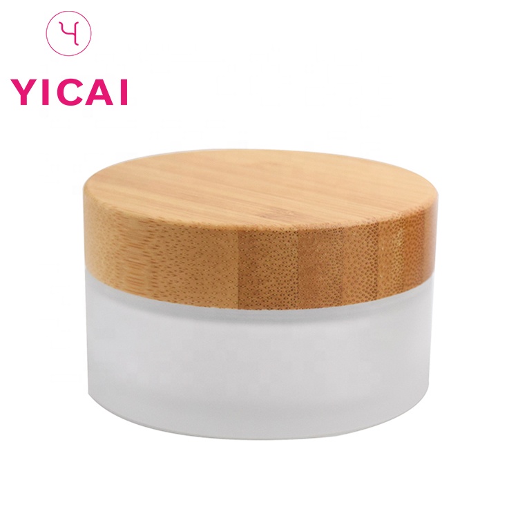 Free Sample Wholesale 5g 15g 30g 50g 100g Eco Cosmetic Containers Matte Beauty Gel Jar Frosted Glass Cream Jar With Bamboo Lid