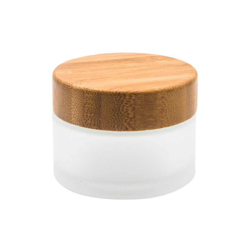 Free Sample Wholesale 5g 15g 30g 50g 100g Eco Cosmetic Containers Matte Beauty Gel Jar Frosted Glass Cream Jar With Bamboo Lid