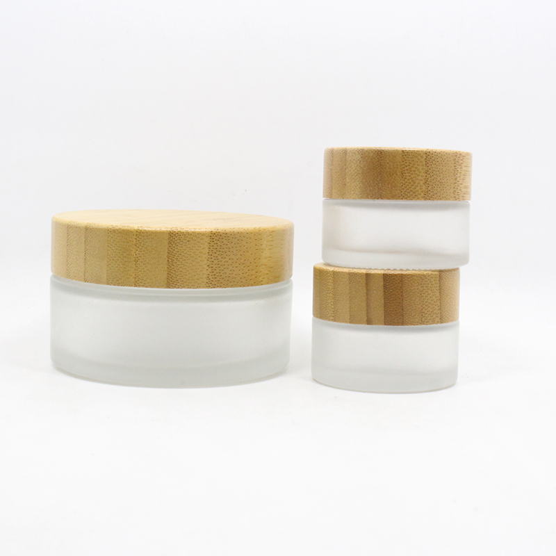 Free Sample Wholesale 5g 15g 30g 50g 100g Eco Cosmetic Containers Matte Beauty Gel Jar Frosted Glass Cream Jar With Bamboo
