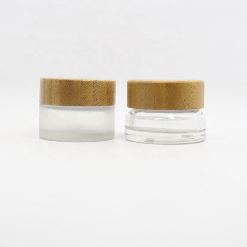 Free Sample Wholesale 5g 15g 30g 50g 100g Eco Cosmetic Containers Matte Beauty Gel Jar Frosted Glass Cream Jar With Bamboo