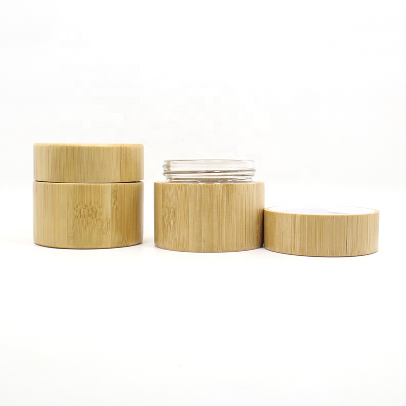 Free Sample Wholesale 5g 15g 30g 50g 100g Eco Cosmetic Containers Matte Beauty Gel Jar Frosted Glass Cream Jar With Bamboo
