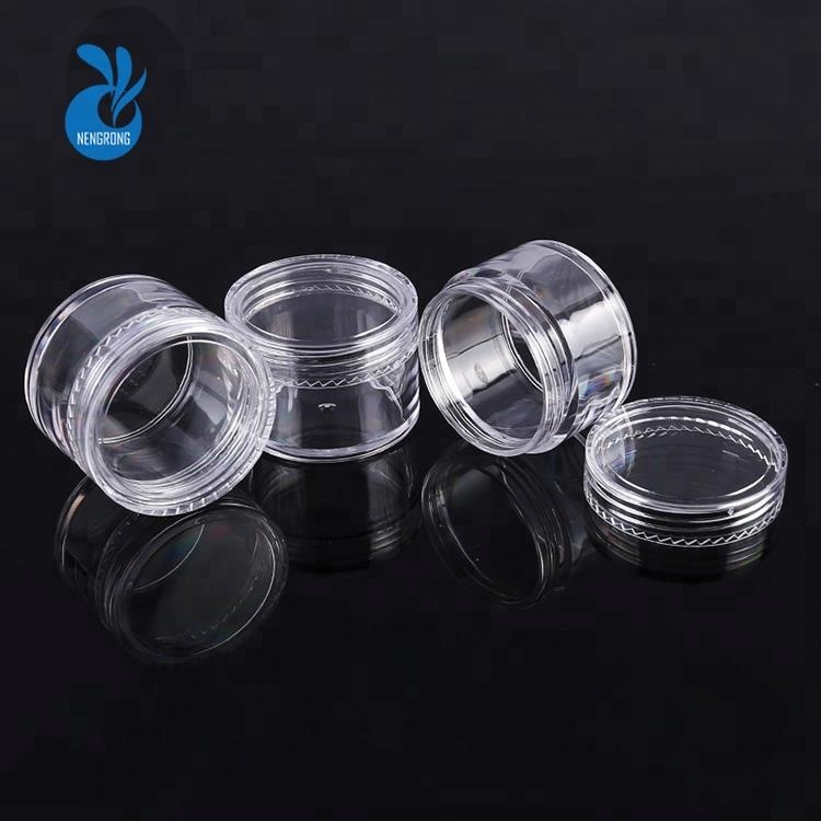 Free Sample empty round eye cream 2.5g 2.5ml 3ml 5ml 10ml 15ml 3g 5g 10g 15g 20g PS clear plastic jar with plastic screw lid