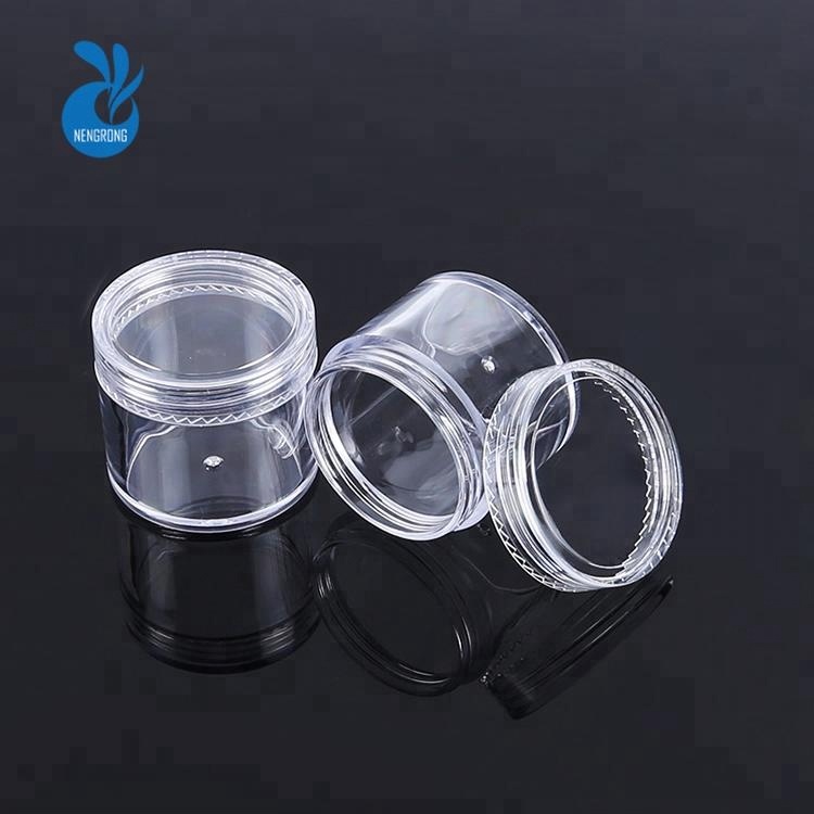Free Sample empty round eye cream 2.5g 2.5ml 3ml 5ml 10ml 15ml 3g 5g 10g 15g 20g PS clear plastic jar with plastic screw lid