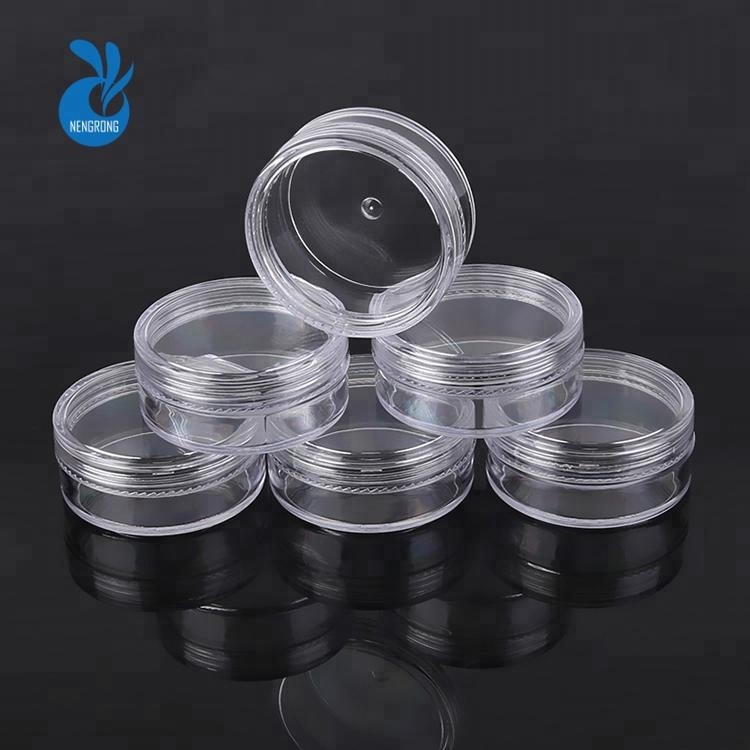 Free Sample empty round eye cream 2.5g 2.5ml 3ml 5ml 10ml 15ml 3g 5g 10g 15g 20g PS clear plastic jar with plastic screw lid