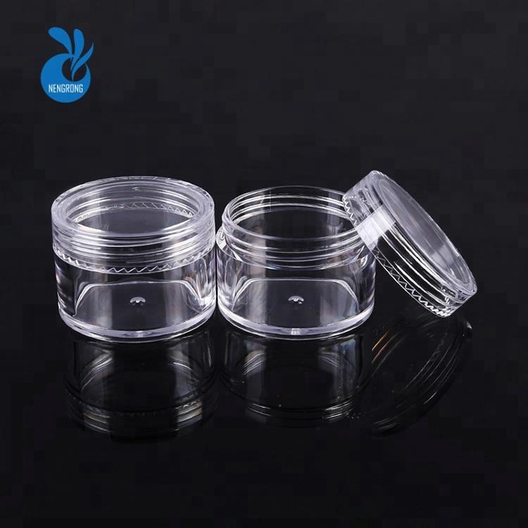 Free Sample empty round eye cream 2.5g 2.5ml 3ml 5ml 10ml 15ml 3g 5g 10g 15g 20g PS clear plastic jar with plastic screw lid