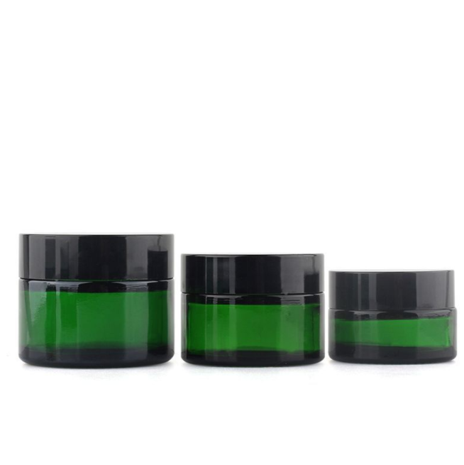 Free Sample for 20g 30g 50g Deep Green Glass Cream Jar Cosmetic Emulsion Jar Essence Cream Jar