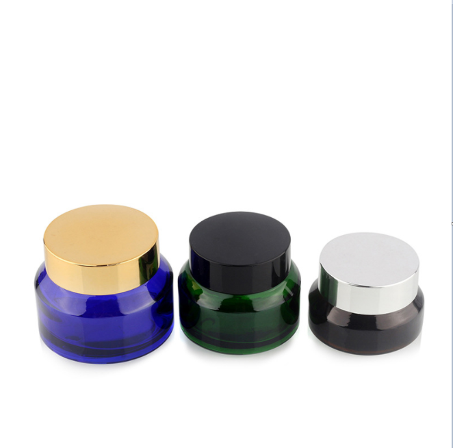 Free Sample for 20g 30g 50g Deep Green Glass Cream Jar Cosmetic Emulsion Jar Essence Cream Jar