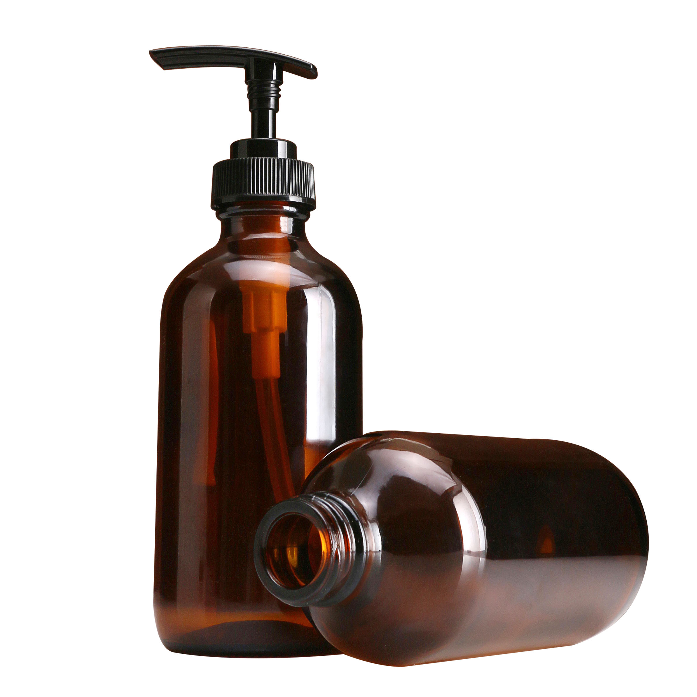 Free Samples 1/2 Oz 1Oz 2Oz 4Oz 16 Oz Amber Boston Glass Bottle With Black Screw Cap Spray Cap For E Liquid Essential Oil