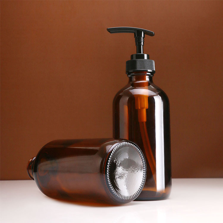 Free Samples 1/2 Oz 1Oz 2Oz 4Oz 16 Oz Amber Boston Glass Bottle With Black Screw Cap Spray Cap For E Liquid Essential Oil