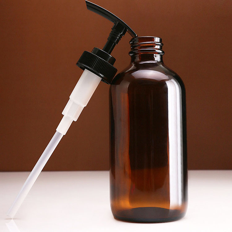 Free Samples 1/2 Oz 1Oz 2Oz 4Oz 16 Oz Amber Boston Glass Bottle With Black Screw Cap Spray Cap For E Liquid Essential Oil