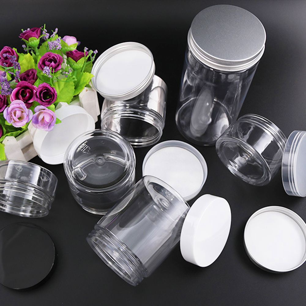 Free Samples 50g 80g 100g 120g 150g 180g 200g 250g 300g 400g 500g Wide Mouth Clear Cosmetic Plastic Pet Jar with Aluminum Cap
