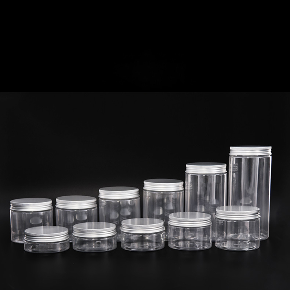 Free Samples 50g 80g 100g 120g 150g 180g 200g 250g 300g 400g 500g Wide Mouth Clear Cosmetic Plastic Pet Jar with Aluminum Cap