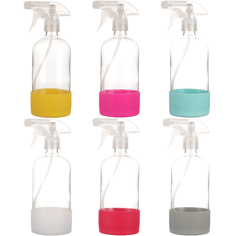 Free Samples Empty 16oz 500ml Mist Tigger Spray Glass Bottle with Silicone Sleeve for Hair