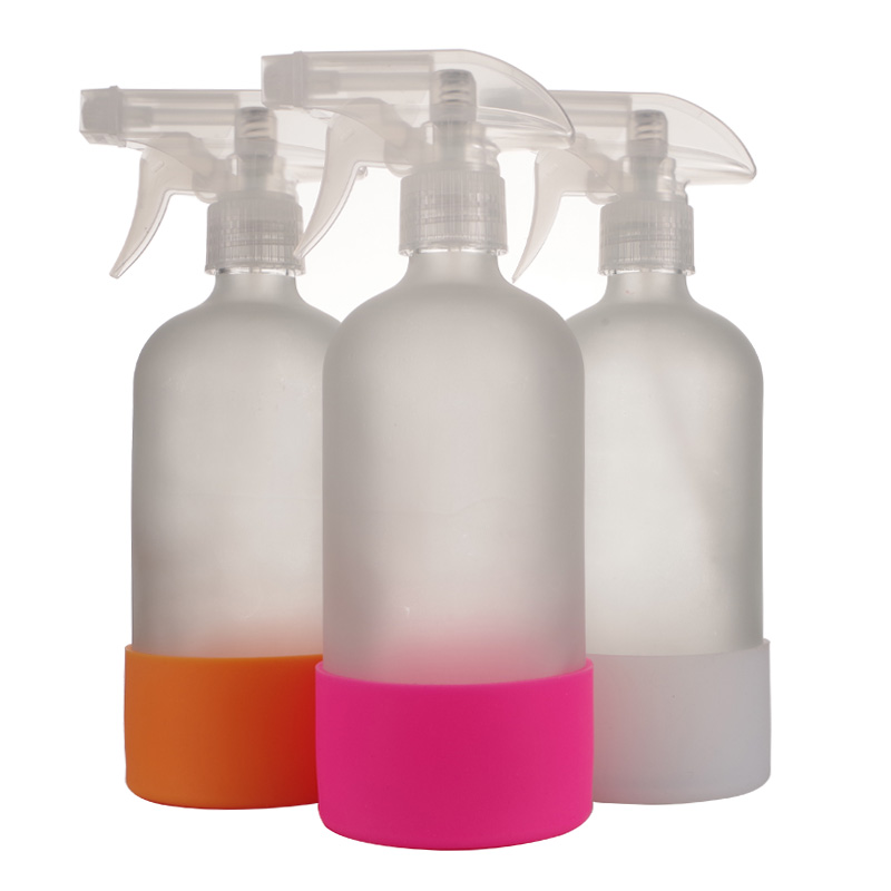 Free Samples Empty 16oz 500ml Mist Tigger Spray Glass Bottle with Silicone Sleeve for Hair