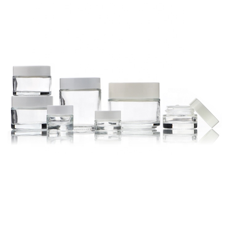 Free Shipping Empty 5 10 30 gram Clear Cosmetic Containers Cream Glass Jars With White Lid