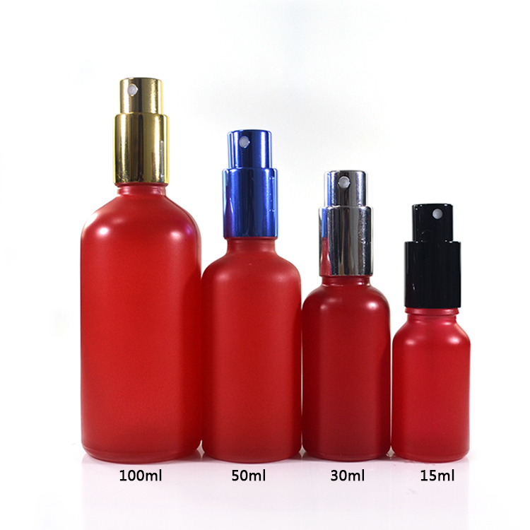 Free sample 100ml matte black frosted glass spray bottle with aluminum pump cap for oil perfume packaging