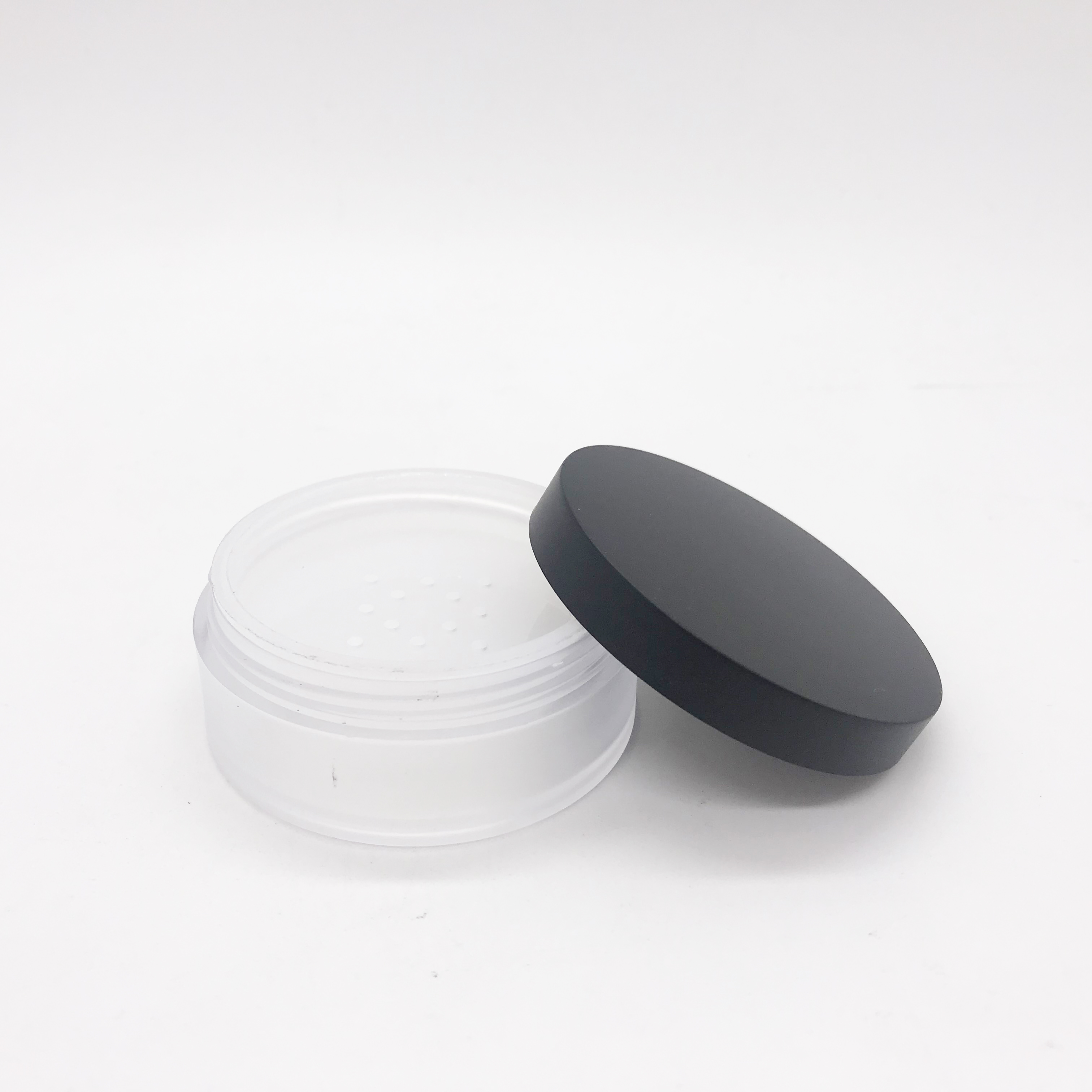 Free sample 10g matte black empty loose powder jar container with sifter