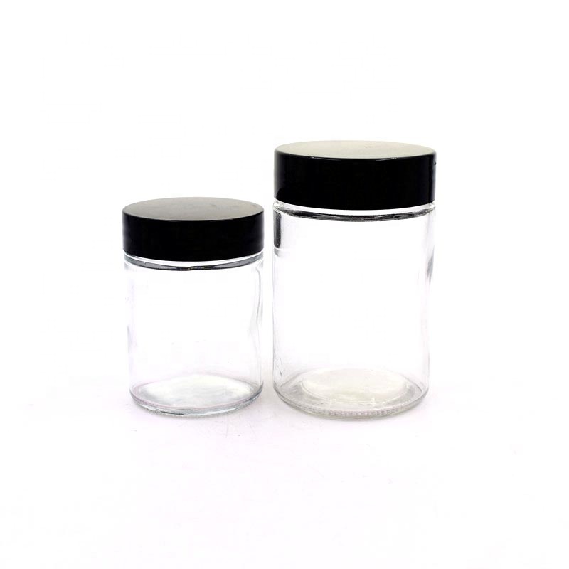 Free sample 110ml 230ml round kitchenware candle jar candles holder straight side glass jar with airtight black plastic lids