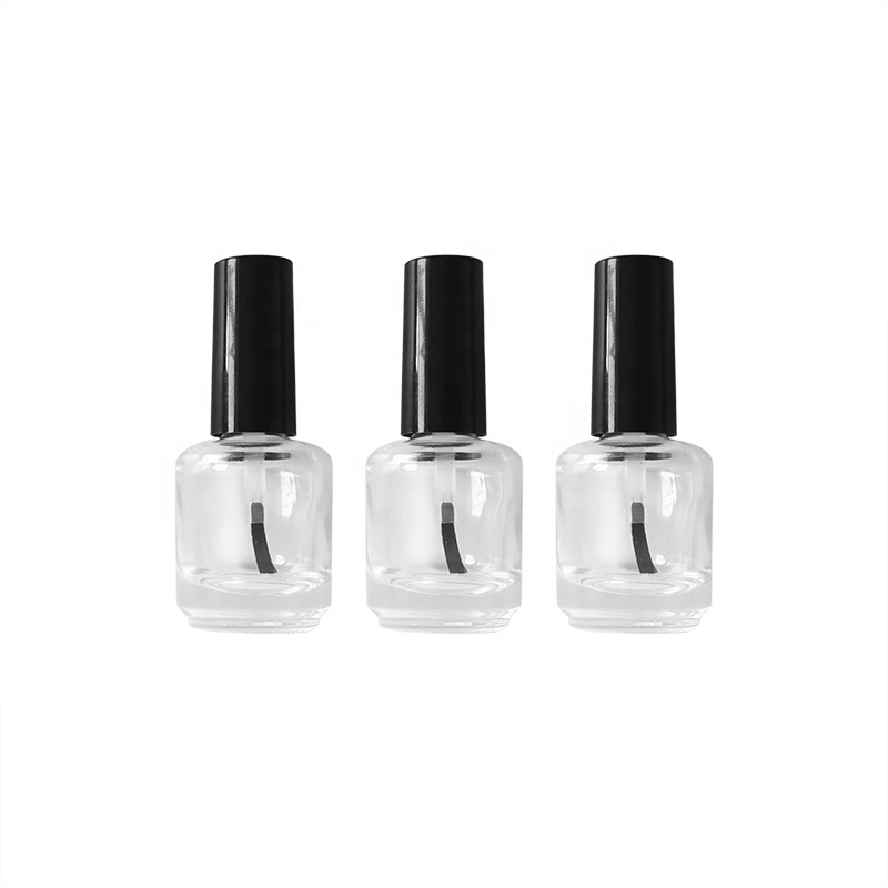 Free sample 15ml round shaped matte black opaque UV gel cosmetic glass nail polish bottle with brush black lid