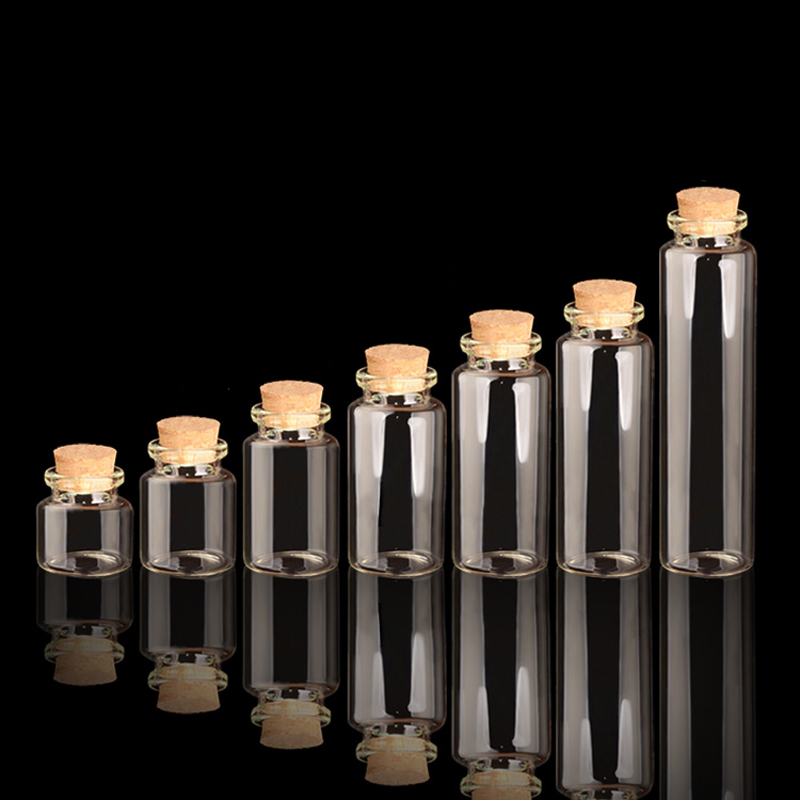 Free sample 1ml 2ml 3ml 4ml 5ml 6ml 7ml 8ml 10ml 15ml 20ml 30ml 50ml 100ml small glass bottles with cork for sale