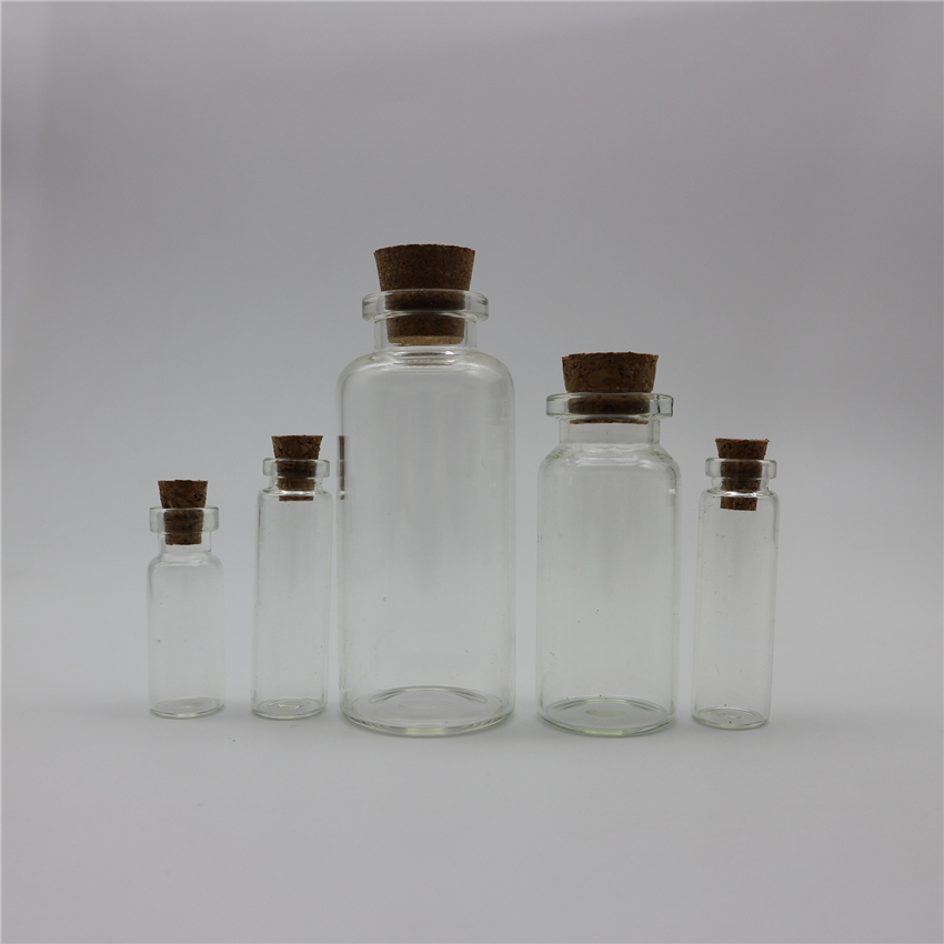 Free sample 1ml 2ml 3ml 4ml 5ml 6ml 7ml 8ml 10ml 15ml 20ml 30ml 50ml 100ml small glass bottles with cork for sale