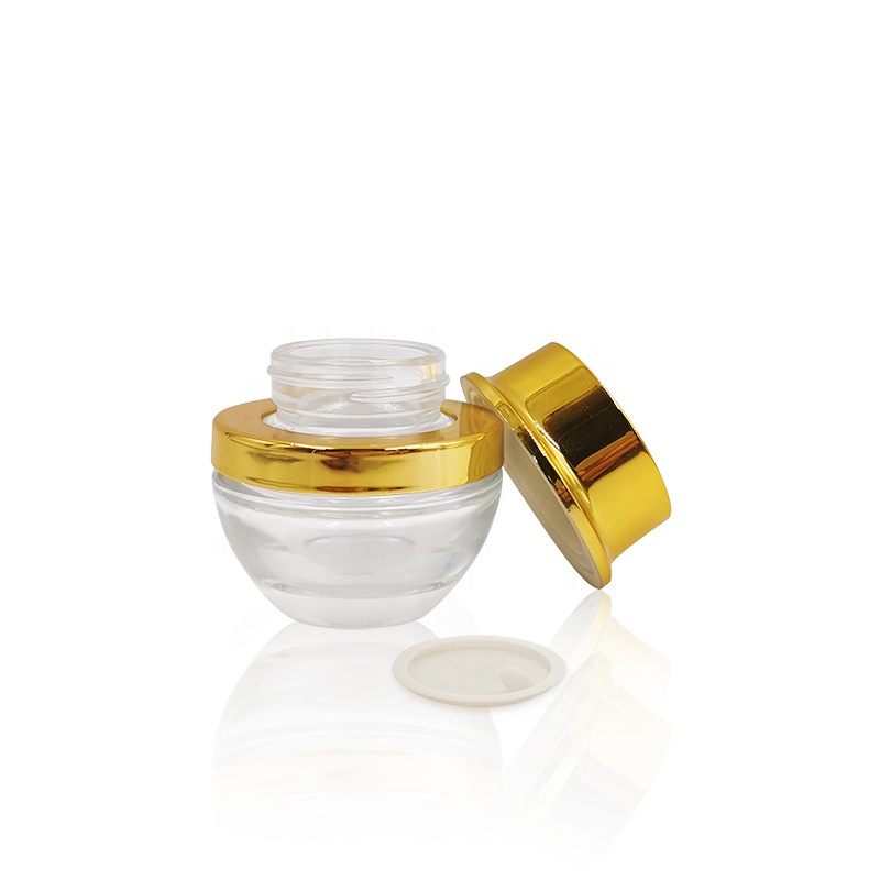 Free sample 20g 30g 50g cone clear glass cosmetic ointment container cream jar with aluminum screw cap
