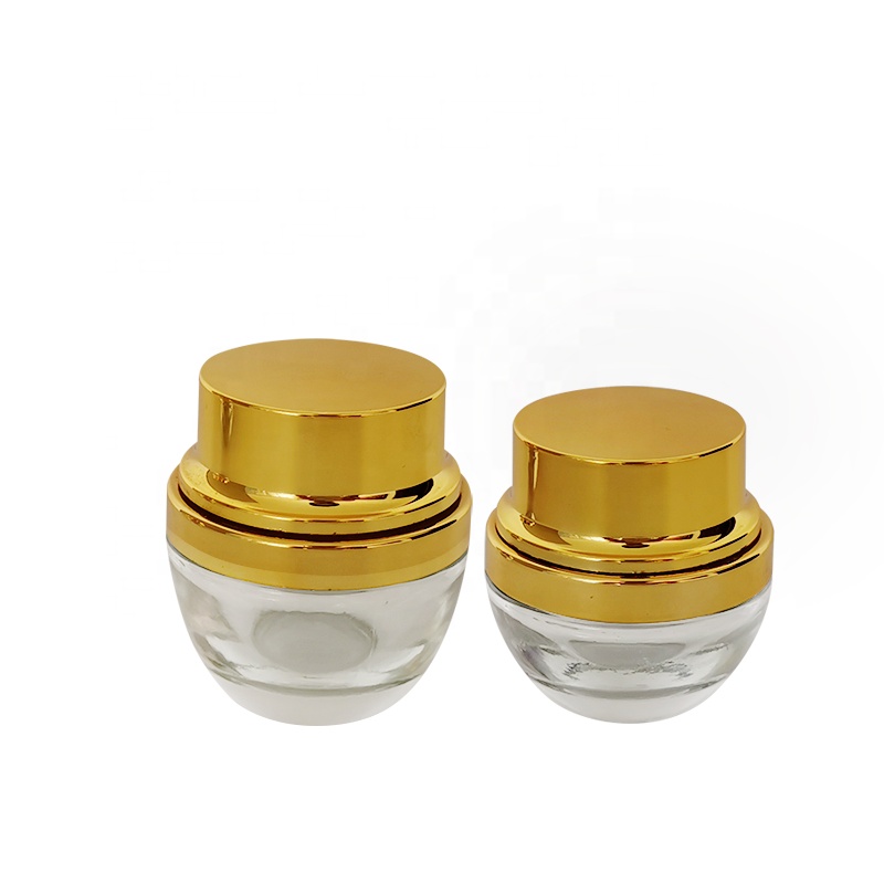 Free sample 20g 30g 50g cone clear glass cosmetic ointment container cream jar with aluminum screw cap