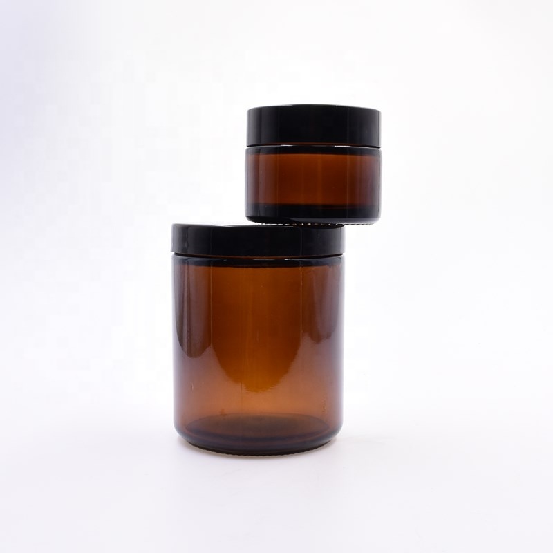 Free sample 250ml round amber custom frasco cosmetic jars sustainable wax cbd jar flower packaging glass jar with plastic lid