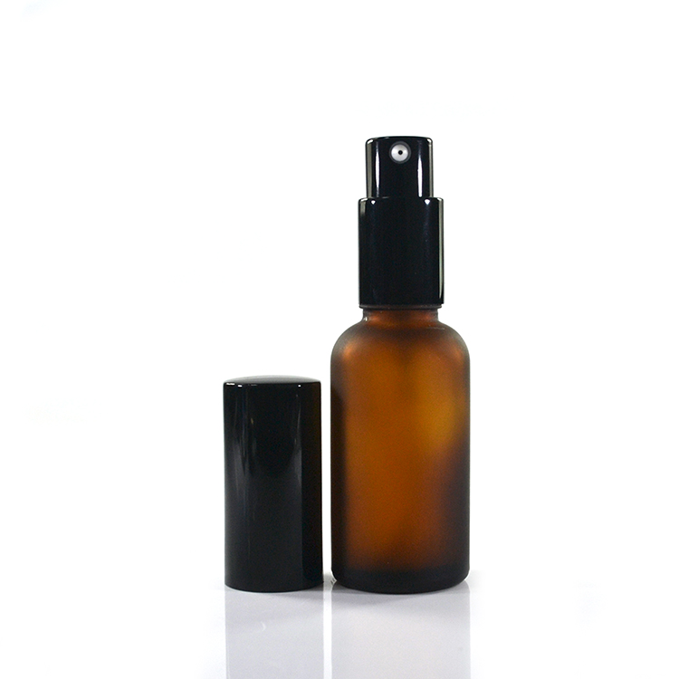 Free sample 30ml 1oz frosted black glass bottle pump spray glass bottle