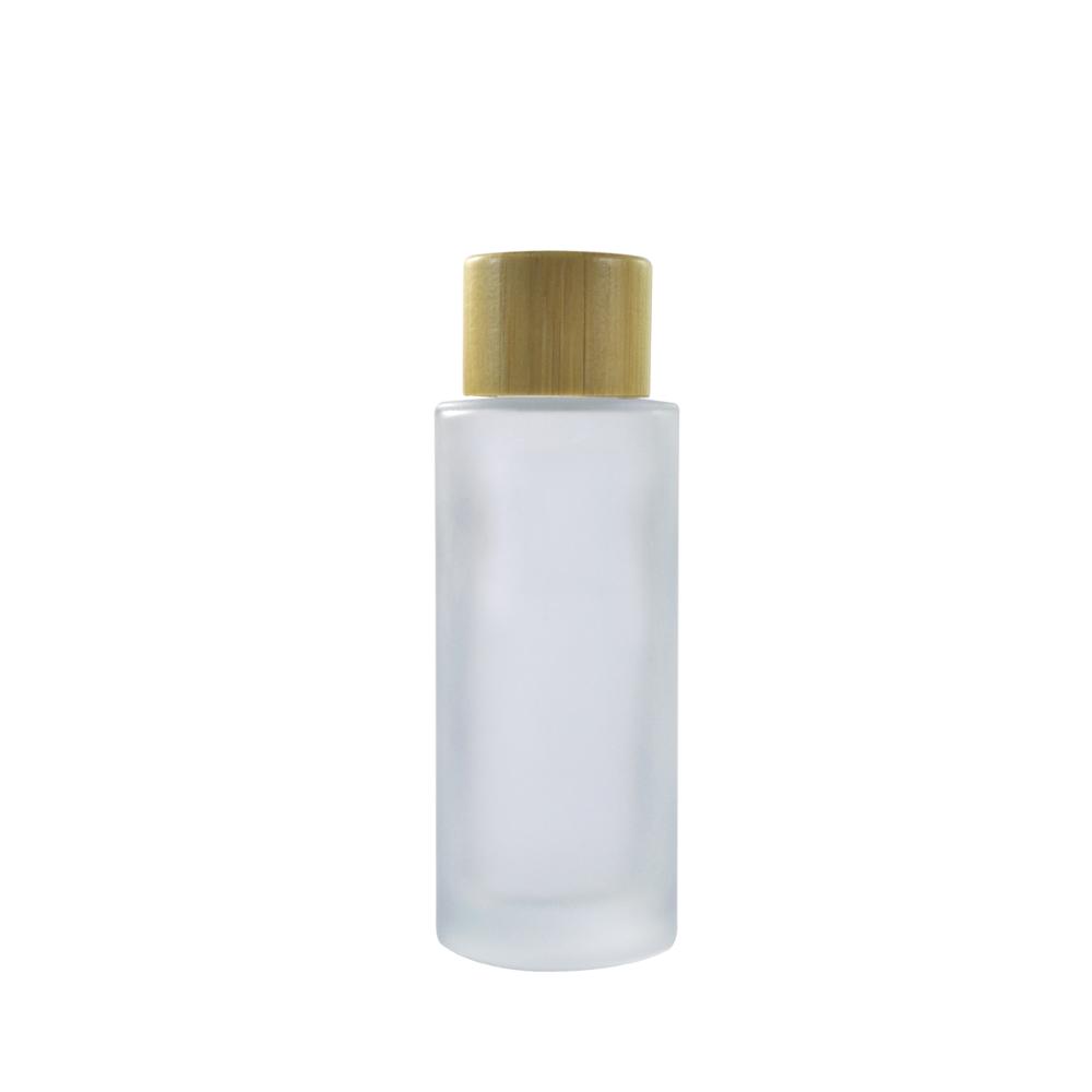 Free sample 30ml 50ml 100ml 120ml 150ml flat shoulder frosted clear glass shampoo cosmetic spray pump bottle with bamboo cap