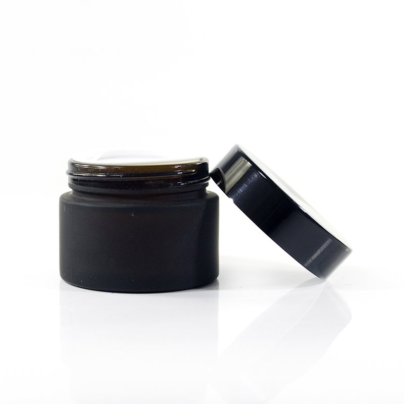 Free sample 50g matte frosted amber small round cosmetics cream glass bottles and jars