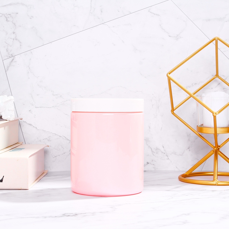 Free sample 600ml large pink plastic cosmetic empty cream jar with pink lid