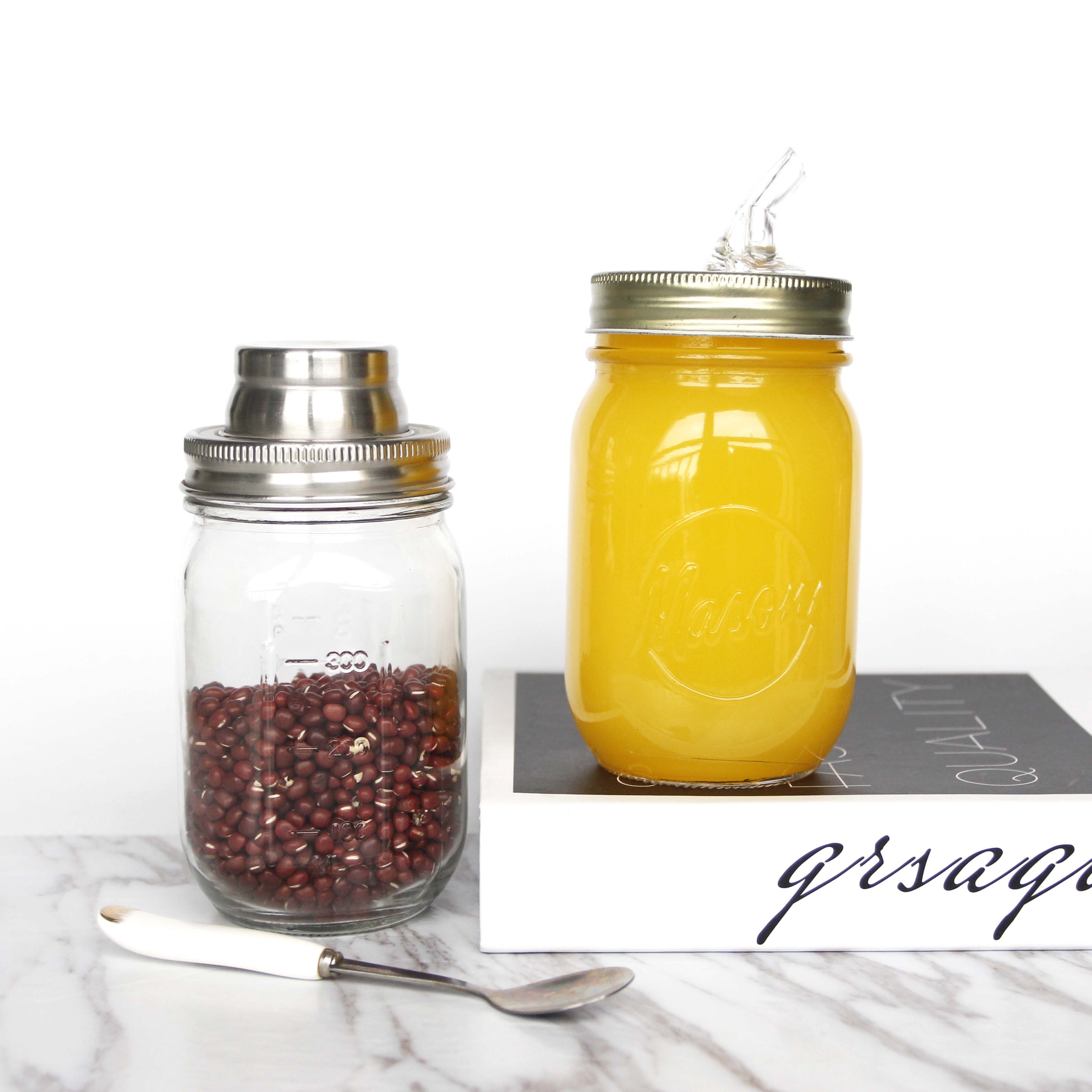 Free sample Glass Mason Jar 2oz 4oz 12oz 16oz 25oz 750ml With Acrylic Lids Straw For Liquor Iced Brew Drinks Coffee