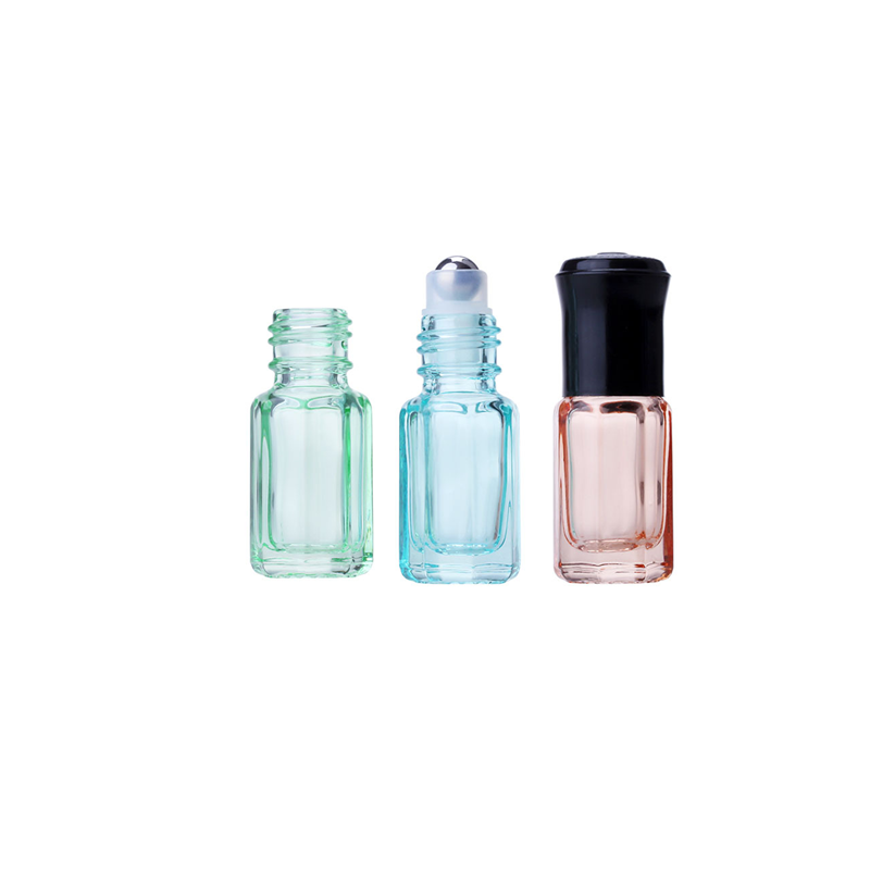 Free sample OEM cosmetic eye cream essential oil bottle metal roller mini travel container 3ml octagonal glass bottle