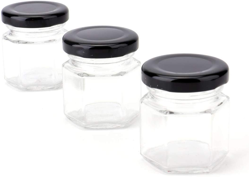Free sample Wholesale 45ml-730ml kitchen hexagonal shape glass storage jar for food with aluminum lid