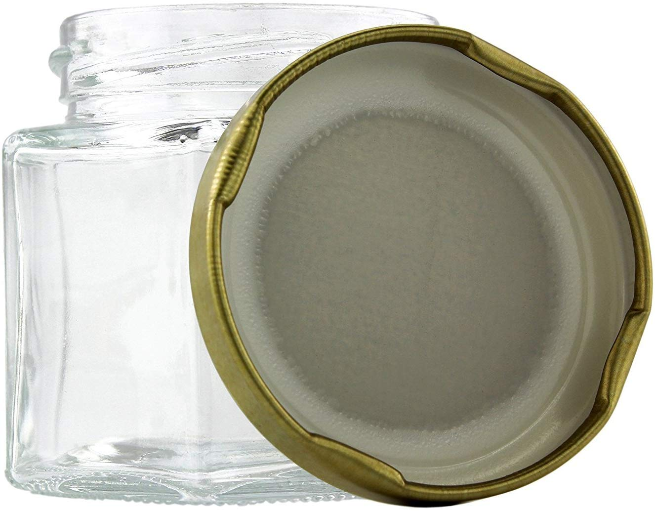 Free sample Wholesale 45ml-730ml kitchen hexagonal shape glass storage jar for food with aluminum lid