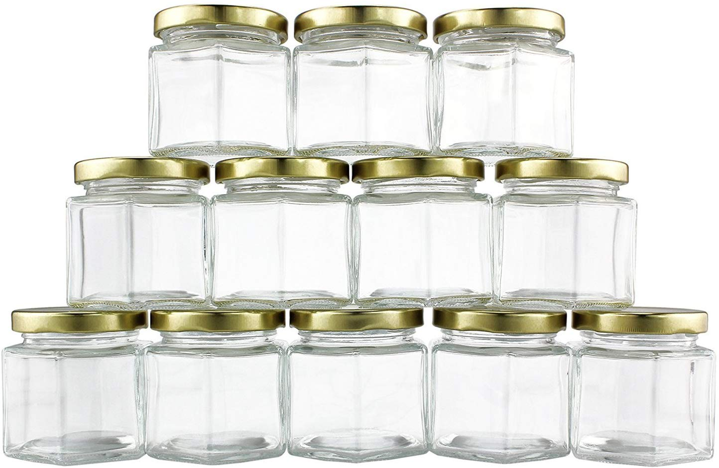 Free sample Wholesale 45ml-730ml kitchen hexagonal shape glass storage jar for food with aluminum lid